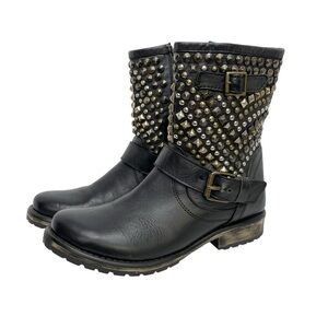 Steve Madden Marcoo Metal Studded Black Leather Mid Calf Moto Boots Size 10M